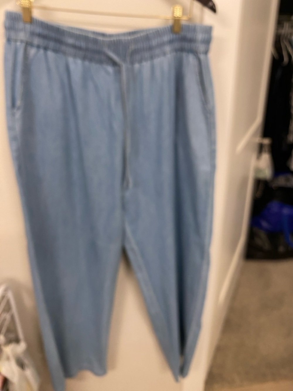 Wide Leg Chambray Pants in Light Blue